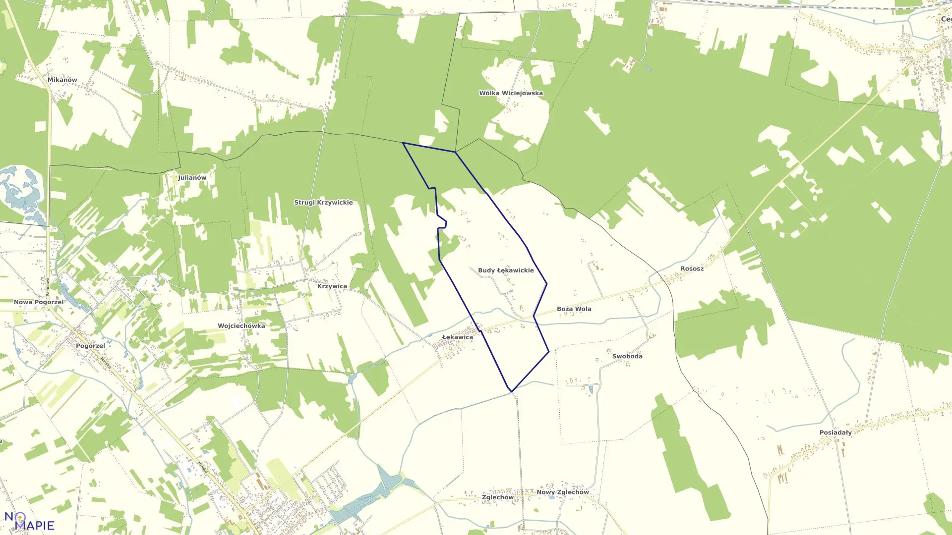 Mapa obrębu BUDY ŁĘKAWICKIE gmina Siennica