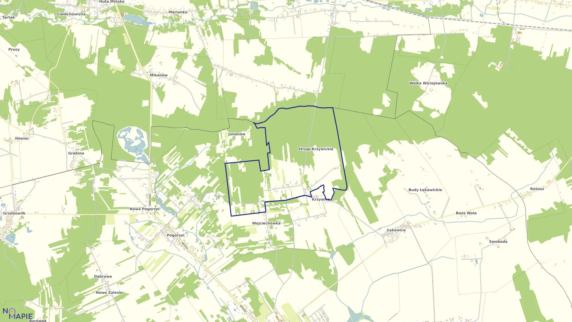 Mapa obrębu STRUGI KRZYWICKIE gmina Siennica