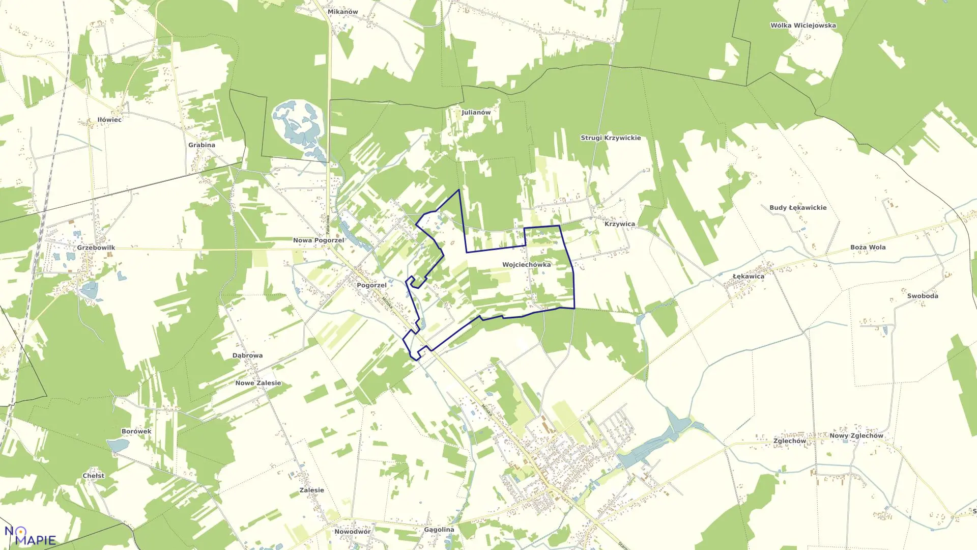 Mapa obrębu WOJCIECHÓWKA gmina Siennica